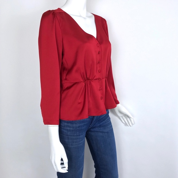 {J. Crew}Petite Long-Sleeve Peplum Satin-Crepe Top - Picture 5 of 8